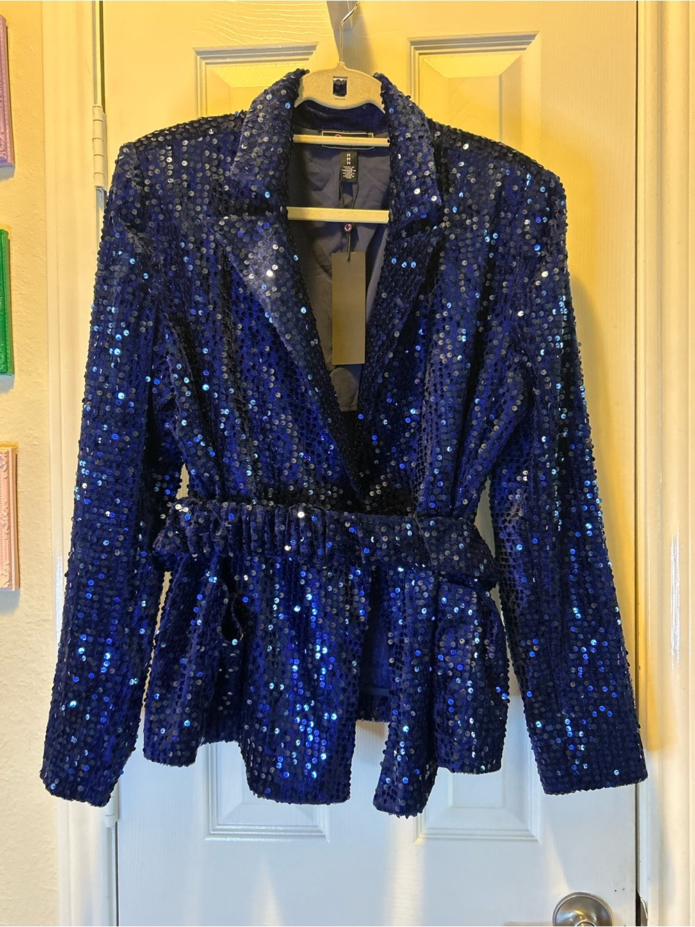 C. Wonder Navy Blue Sequin Belted Blazer
